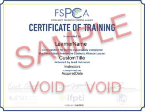 Sample FSPCA PCQI Training Certificate