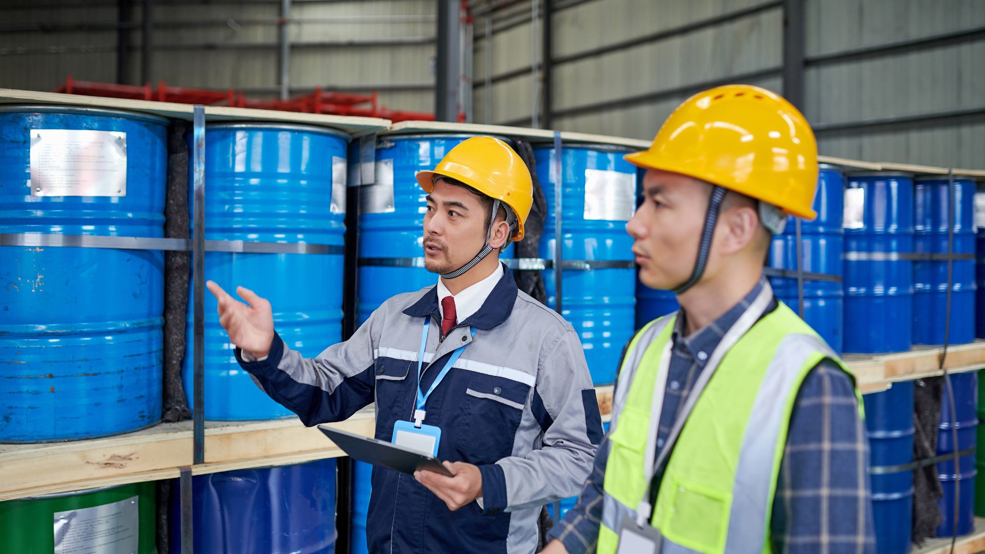 Two men discuss the Health Canada Chemical Disclosure Rules.